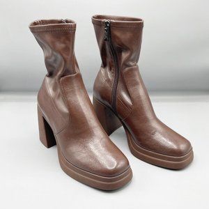 NEW Steve Madden Brown Faux Leather Heeled Ankle Booties